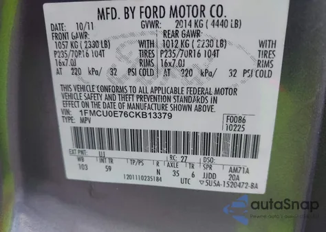 2012 Ford Escape Limited from USA, damaged, VIN 1FMCU0E76CKB13379